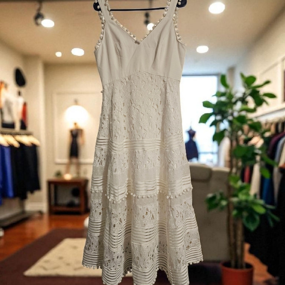 Boston Proper White Lace Midi Dress